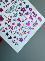 Valentine Nail Decals — Metallic Pink Hearts Stars & Keys | MC-026 - UASLIDER