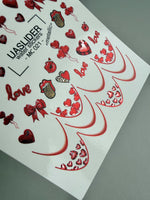 Valentine Nail Decals — Metallic Red Hearts, Bows & Love Script | MC - 021 - UASLIDER