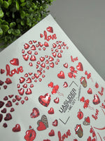 Valentine Nail Decals — Metallic Red Hearts, Bows & Love Script | MC - 021 - UASLIDER