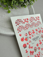 Valentine Nail Decals — Metallic Red Hearts, Bows & Love Script | MC - 021 - UASLIDER