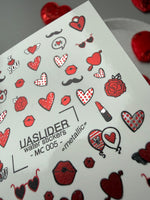 Valentine Nail Decals — Metallic Red Hearts Lips & Icons | MC-005 - UASLIDER