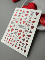 Valentine Nail Decals — Metallic Red Hearts Lips & Icons | MC-005 - UASLIDER