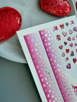 Valentine Nail Decals — Pink Ombre Hearts & Silver Foil | CF - 806 - UASLIDER