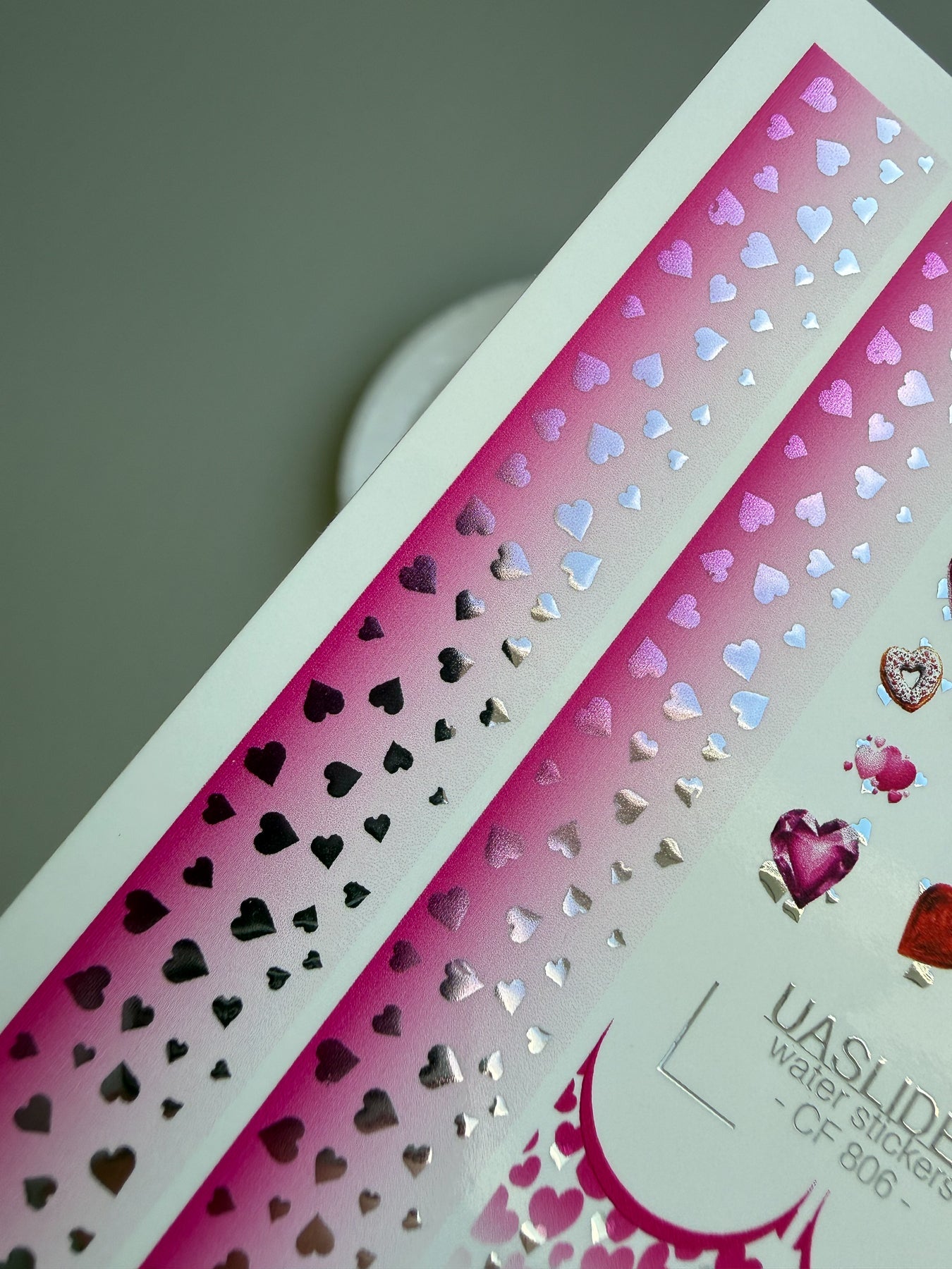 Valentine Nail Decals — Pink Ombre Hearts & Silver Foil | CF - 806 - UASLIDER