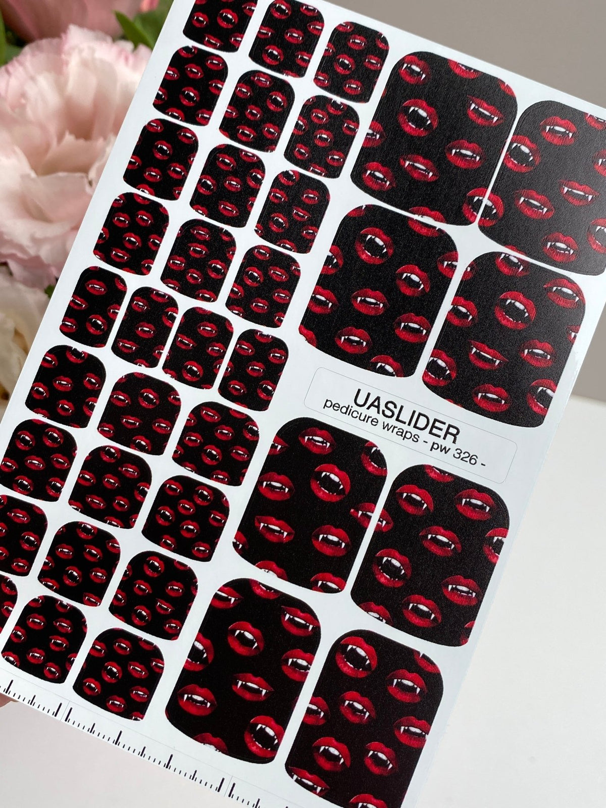 Vampire Lips Pedicure Wraps — Red Fangs on Black | pw-326 - UASLIDER