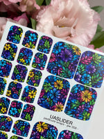 Vibrant Floral Pedicure Wraps — Blue, Purple & Yellow | pw-358 - UASLIDER