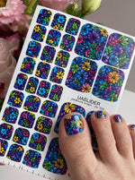 Vibrant Floral Pedicure Wraps — Blue, Purple & Yellow | pw-358 - UASLIDER