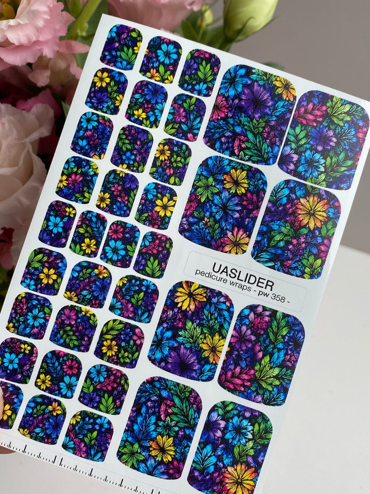 Vibrant Floral Pedicure Wraps — Blue, Purple & Yellow | pw-358 - UASLIDER
