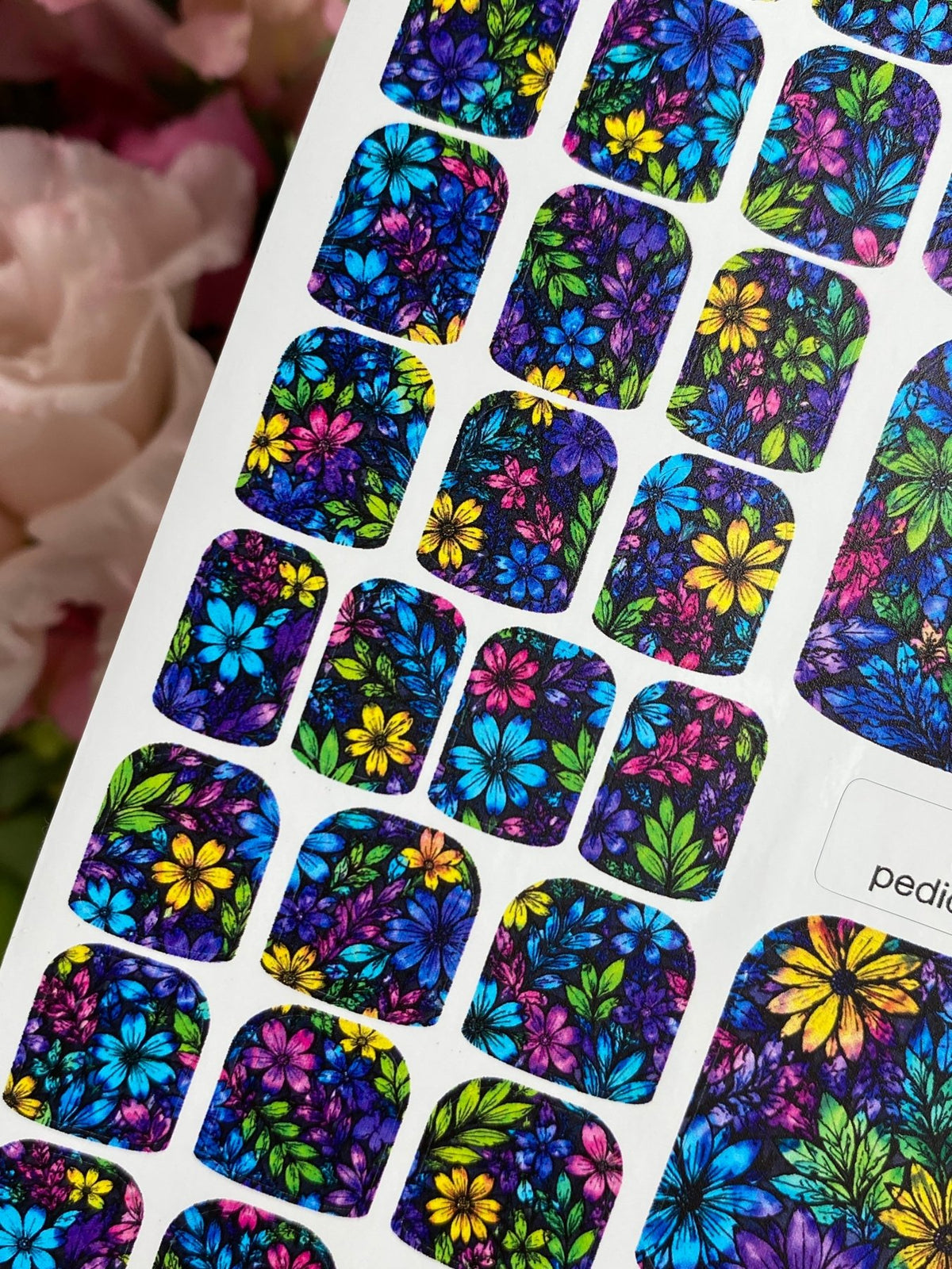 Vibrant Floral Pedicure Wraps — Blue, Purple & Yellow | pw-358 - UASLIDER