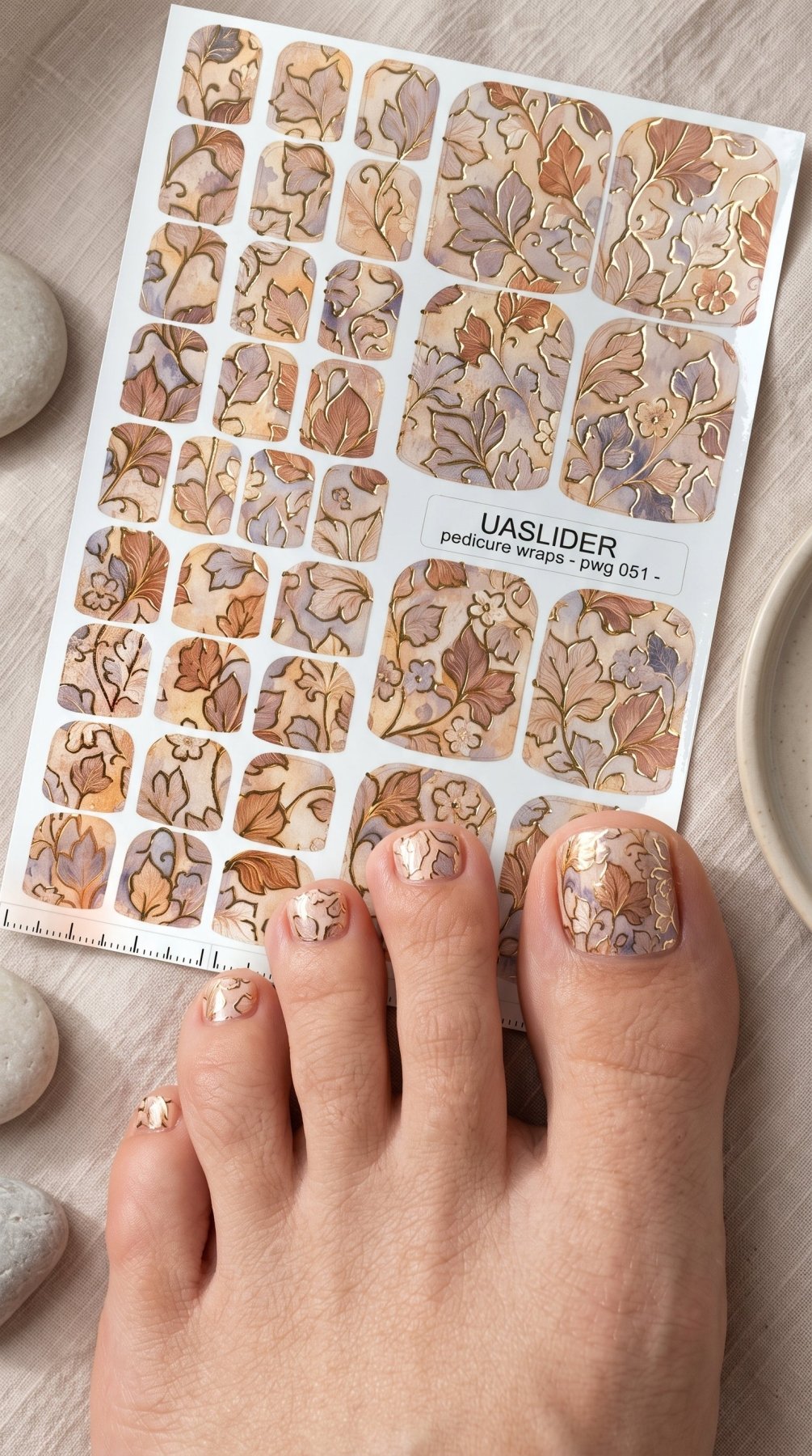 Vintage Botanical Pedicure Wraps — Mauve & Gold Foil | pwg-051 - UASLIDER