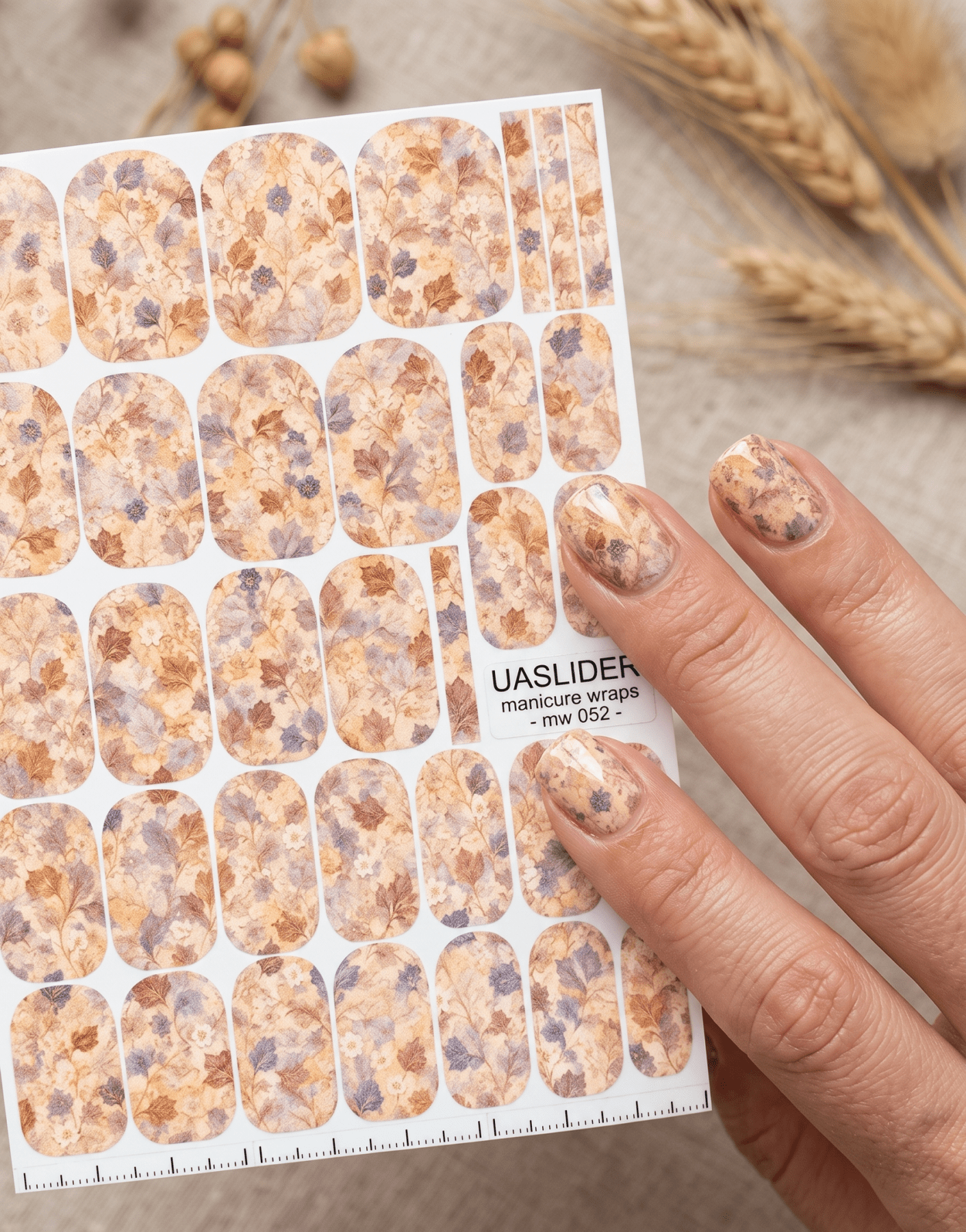 Vintage Floral Manicure Wraps — Beige & Dusty Lavender | mw-052 - UASLIDER