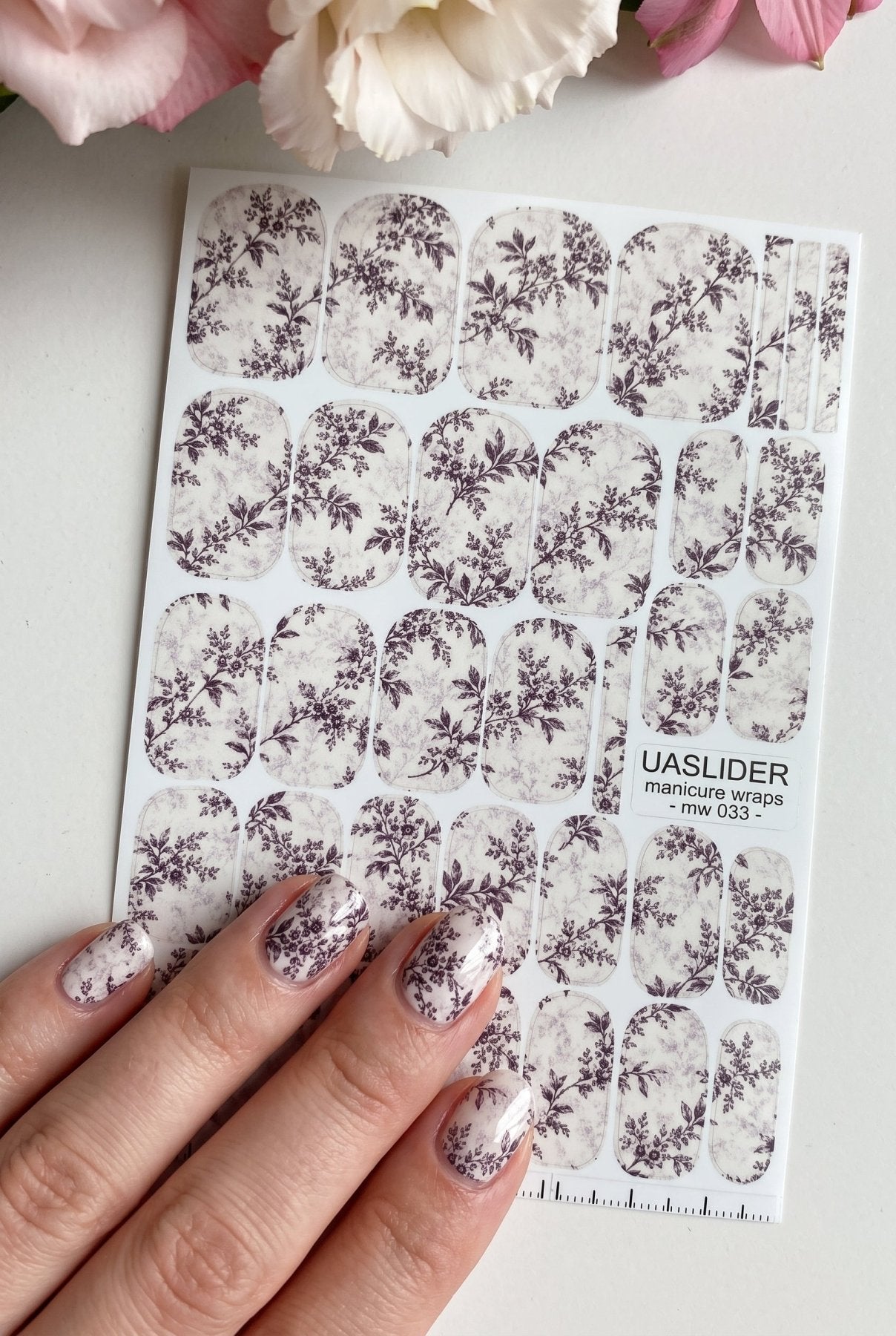 Vintage Floral Manicure Wraps — Plum Branches on Ivory | mw-033 - UASLIDER