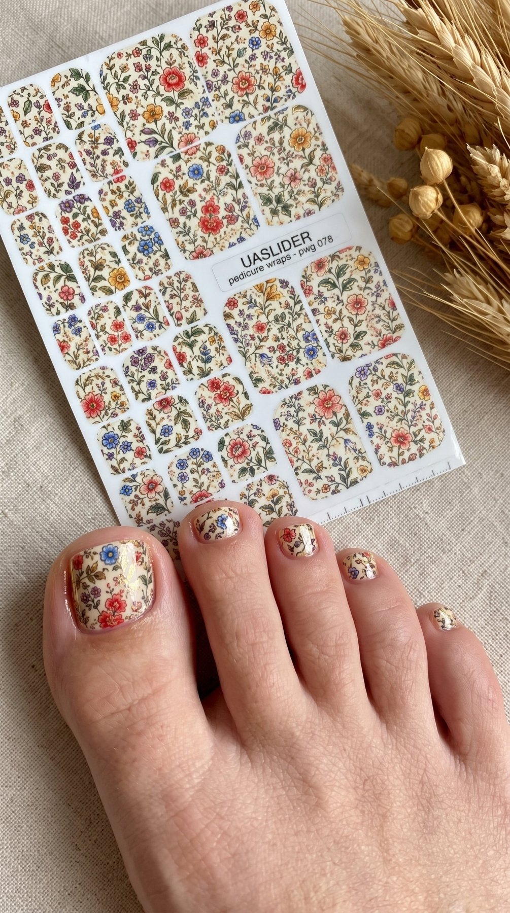 Vintage Floral Pedicure Wraps — Multicolor & Gold Foil | pwg-078 - UASLIDER