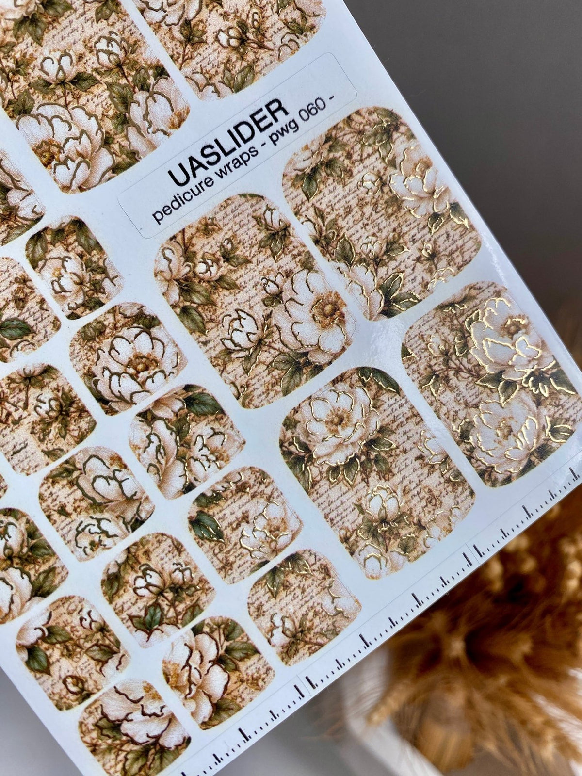 Vintage Floral Pedicure Wraps — Script & Gold Foil | pwg-060 - UASLIDER