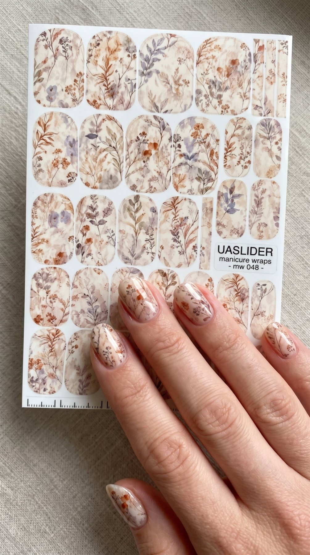 Vintage Wildflower Manicure Nail Wraps — Beige Botanical | mw-048 - UASLIDER