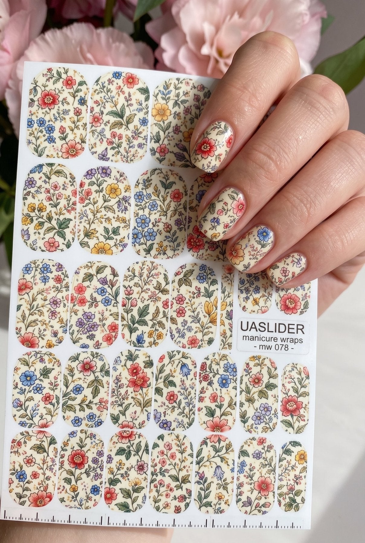 Vintage Wildflower Manicure Wraps — Multicolor Botanical | mw-078 - UASLIDER