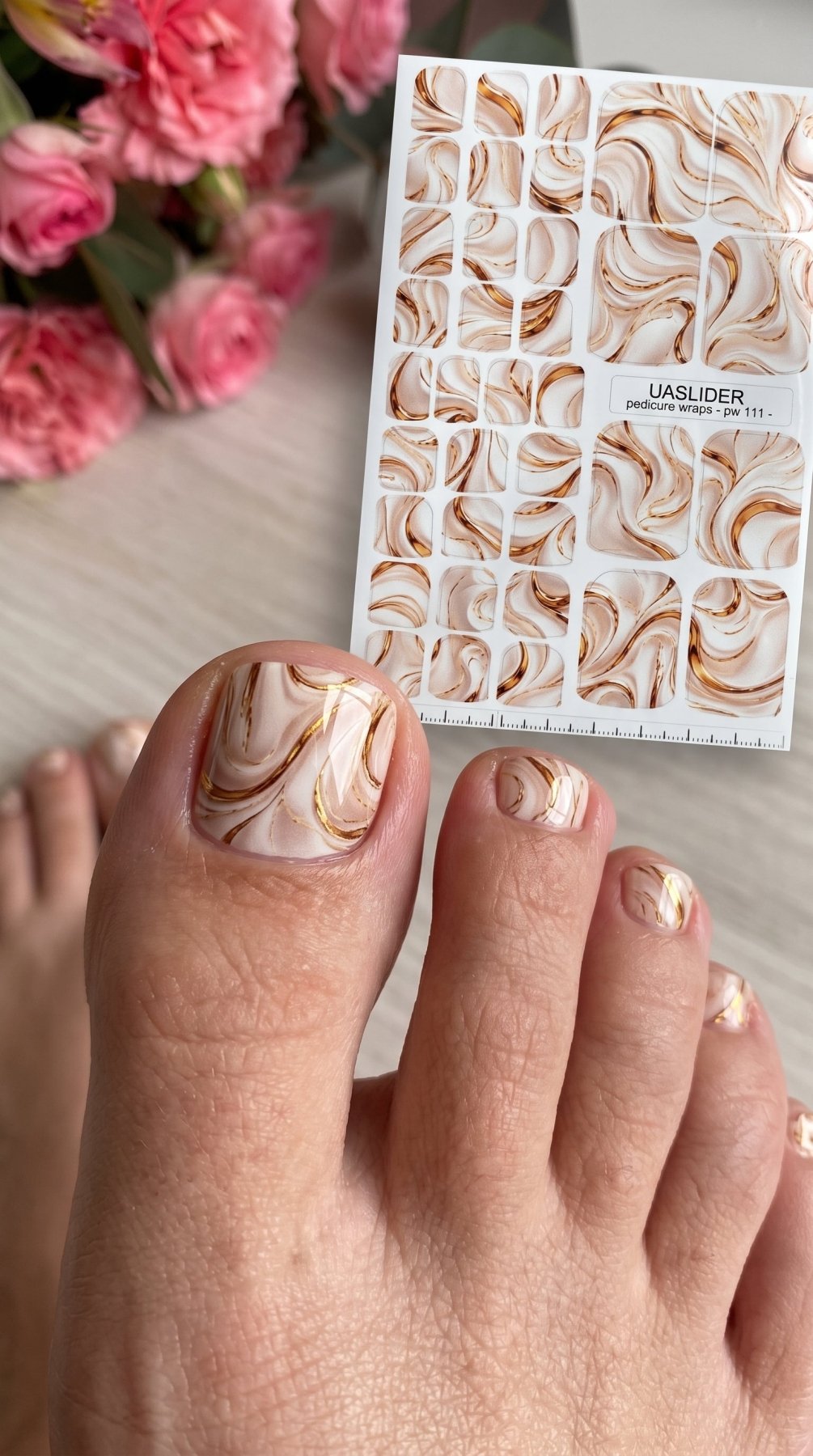Warm Beige Marble Pedicure Wraps — Caramel Swirls | pw-111 - UASLIDER