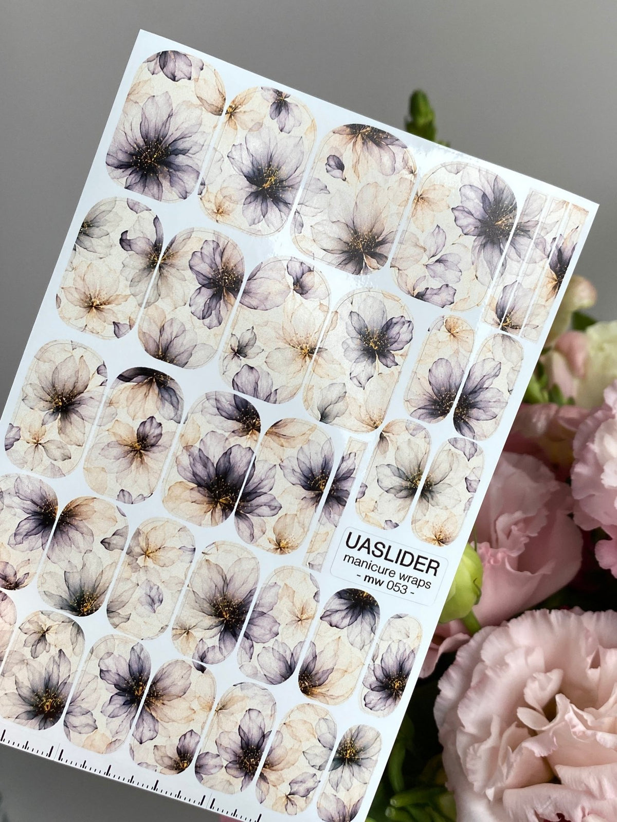 Watercolor Floral Manicure Wraps — Lavender & Beige | mw-053 - UASLIDER