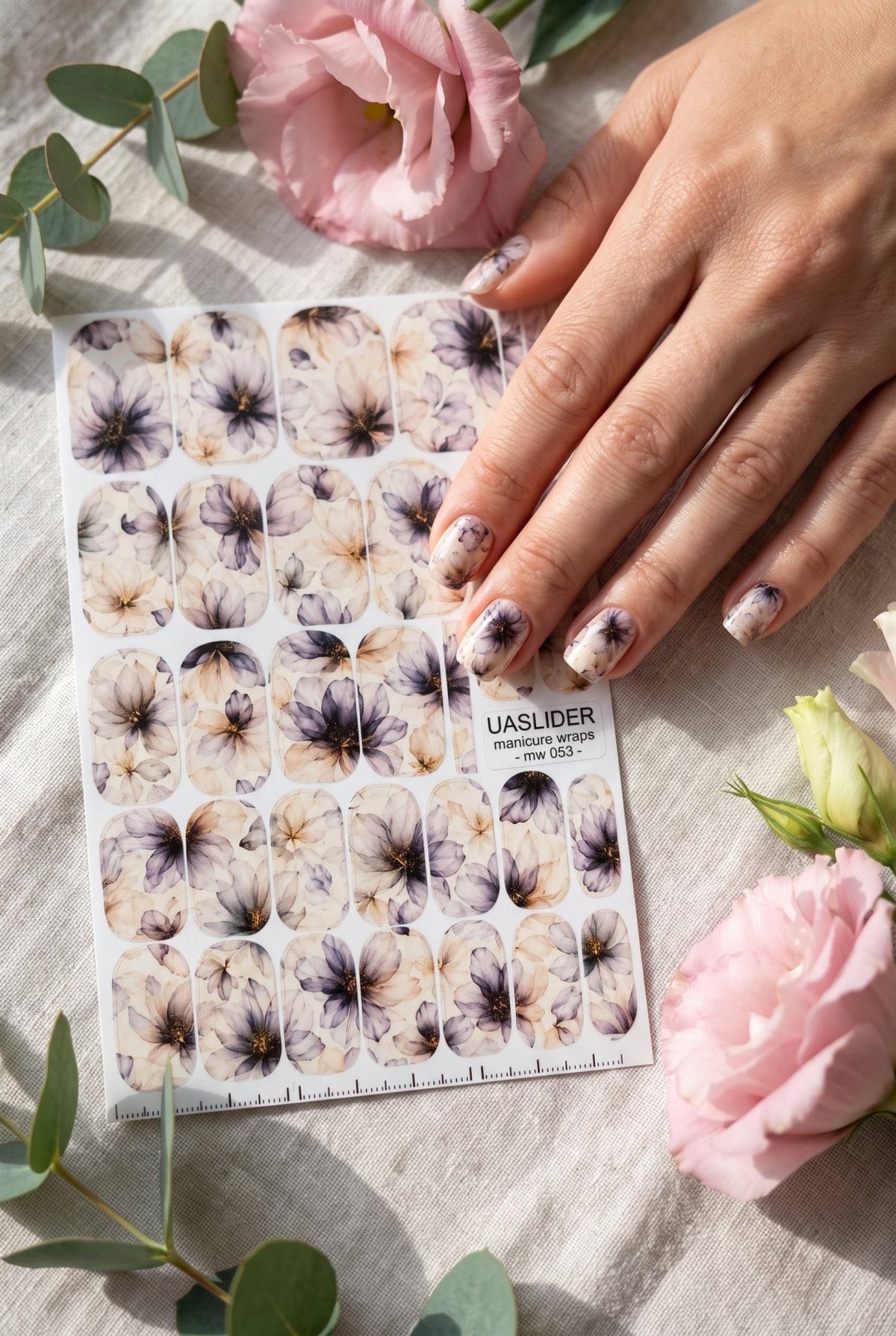 Watercolor Floral Manicure Wraps — Lavender & Beige | mw-053 - UASLIDER