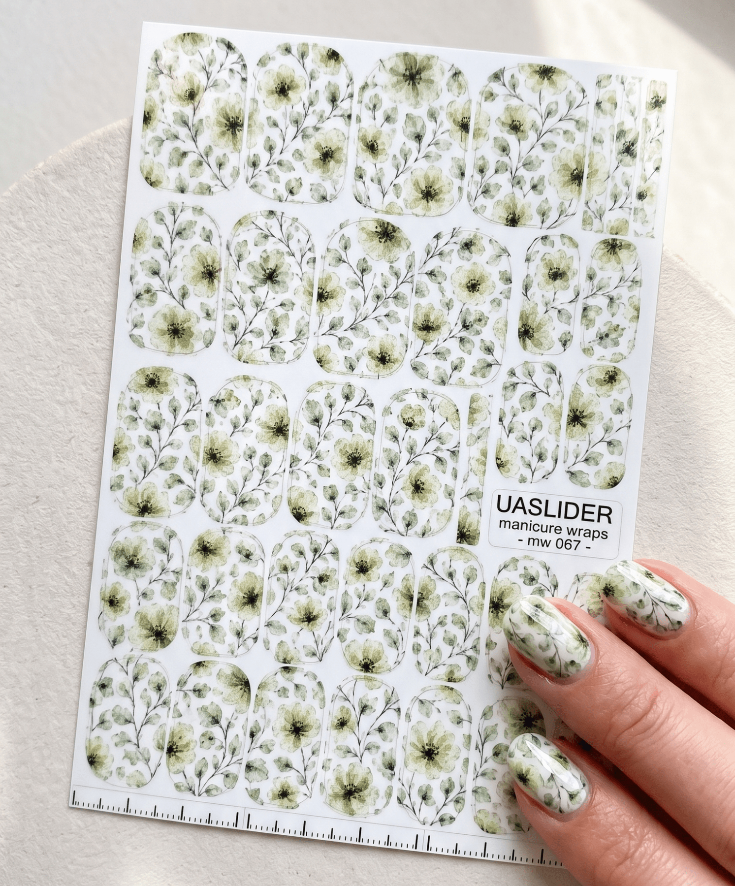 Watercolor Floral Manicure Wraps — Soft Green Flowers | mw-067 - UASLIDER