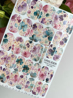 Watercolor Floral Manicure Wraps — Teal, Mauve & Pink | mw-059 - UASLIDER