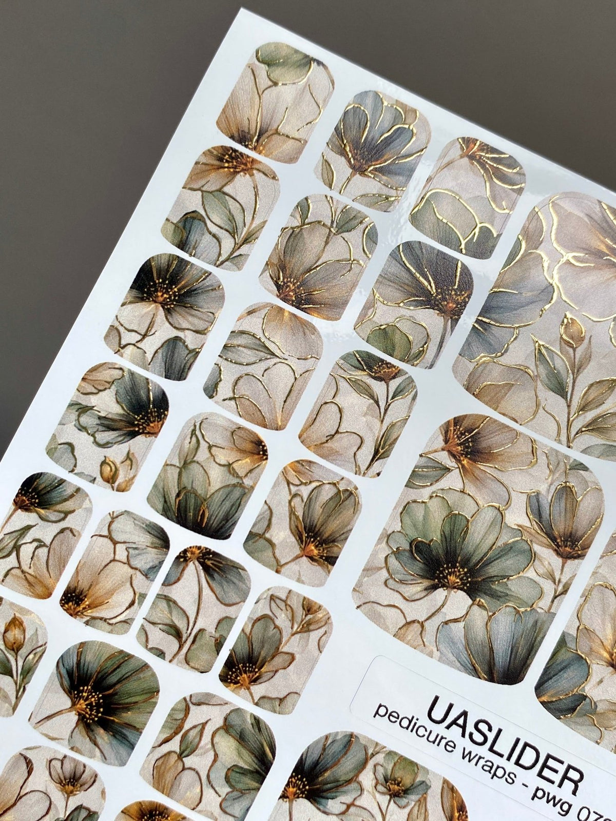 Watercolor Floral Pedicure Nail Wraps — Gold Foil | pwg-073 - UASLIDER