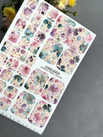 Watercolor Floral Pedicure Nail Wraps — Pink, Teal & Purple with Gold Veins | PW-059 - UASLIDER