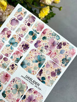 Watercolor Floral Pedicure Nail Wraps — Pink, Teal & Purple with Gold Veins | PW-059 - UASLIDER