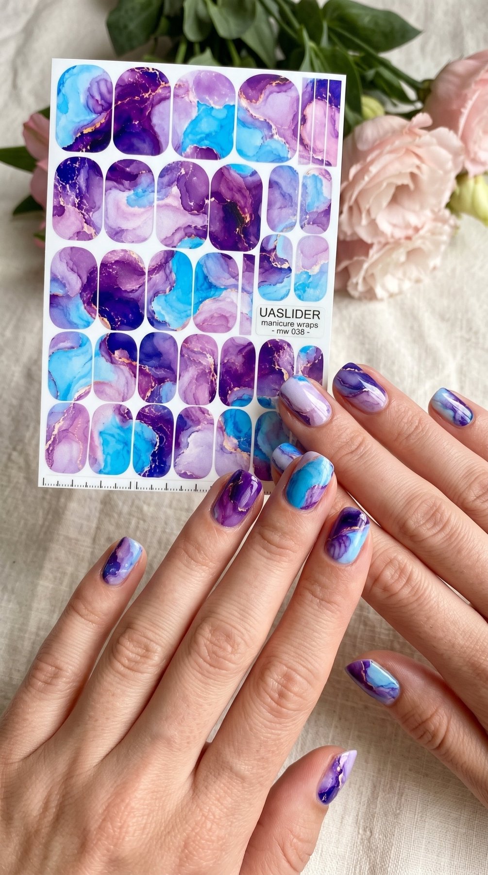 Watercolor Marble Manicure Wraps — Violet & Turquoise | mw-038 - UASLIDER