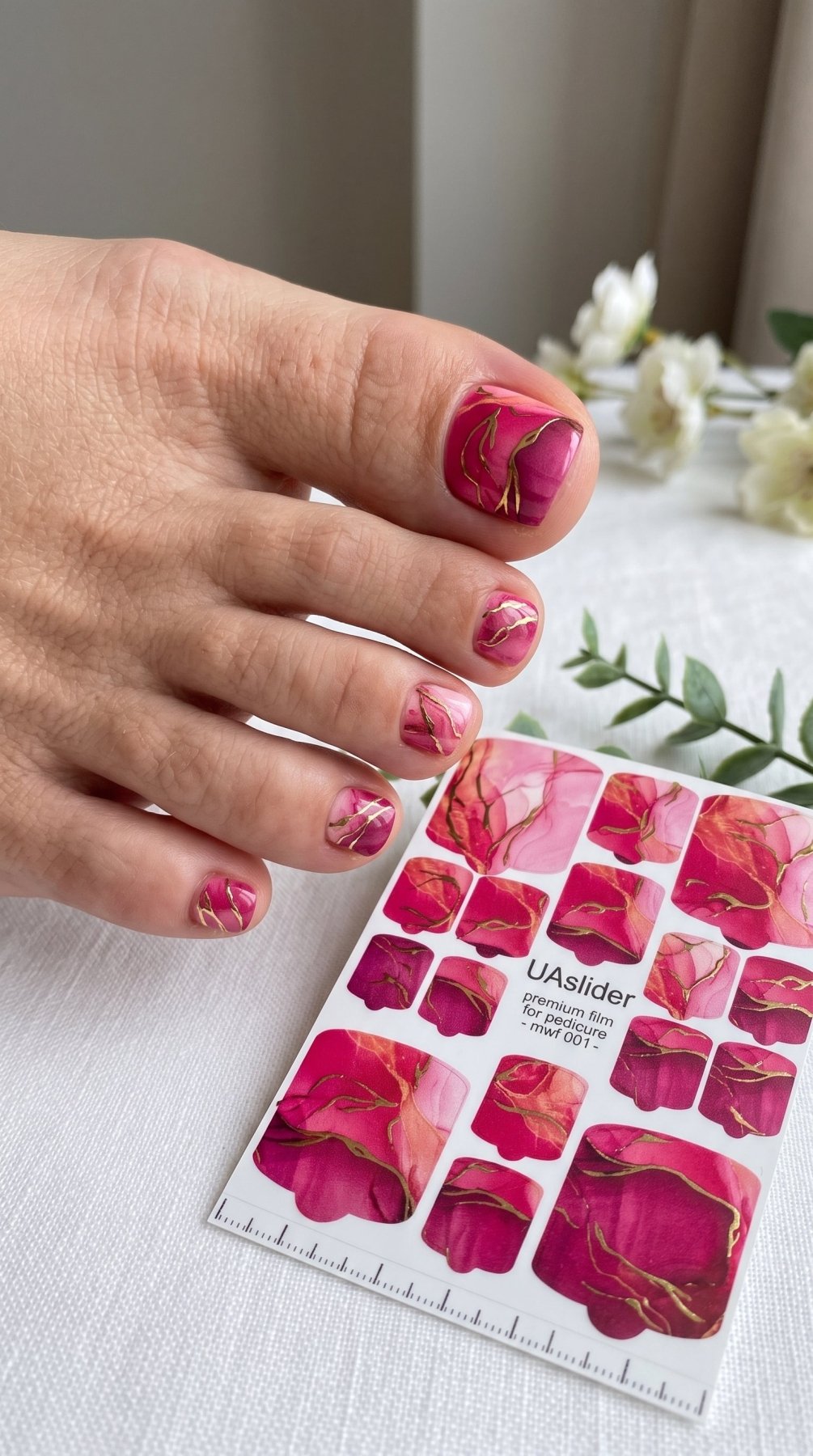 Watercolor Marble Pedicure Nail Wraps — Pink & Gold Foil | MWF-001 - UASLIDER