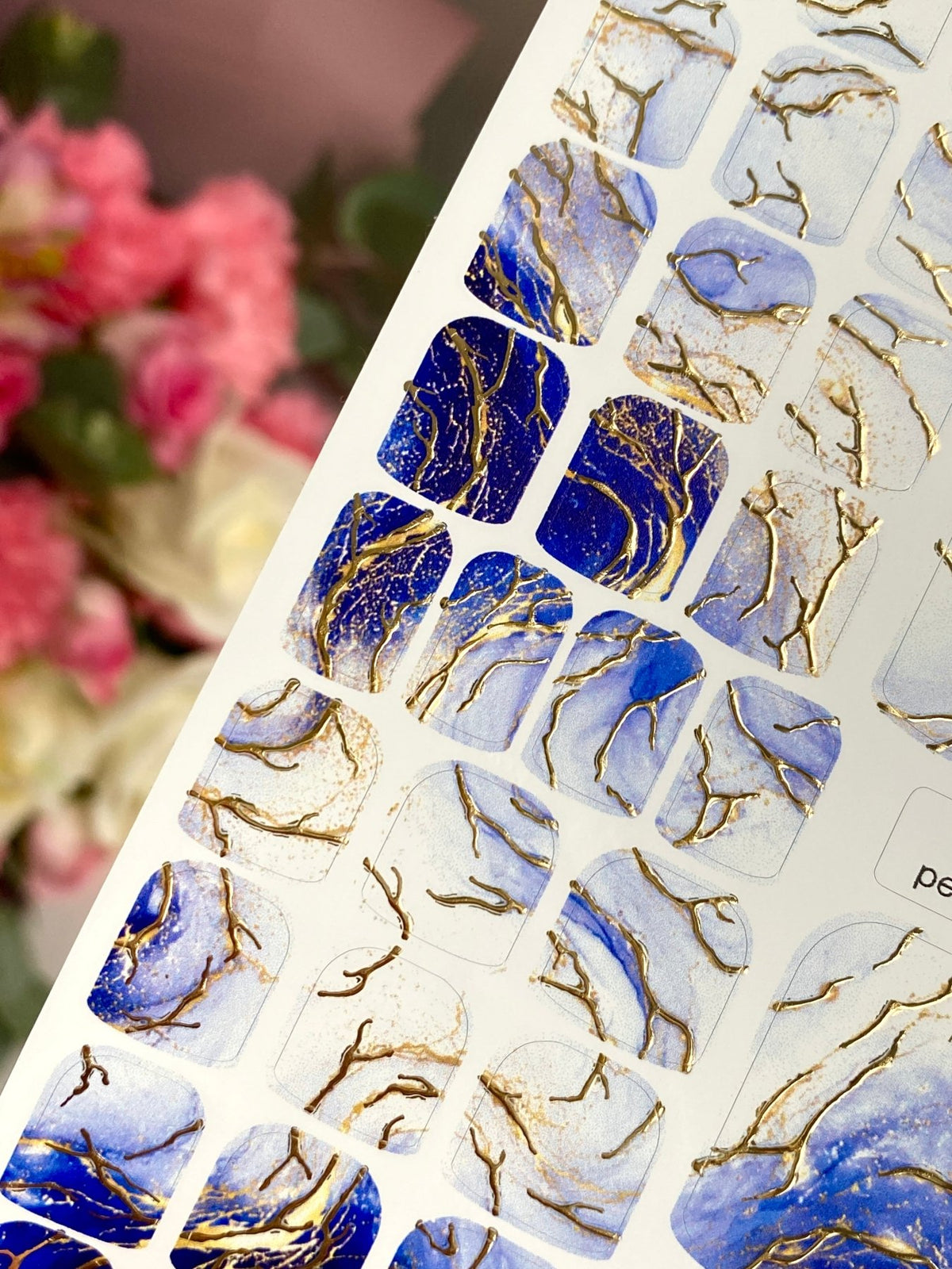 Watercolor Marble Pedicure Wraps — Blue & Gold Foil | pwg-046 - UASLIDER