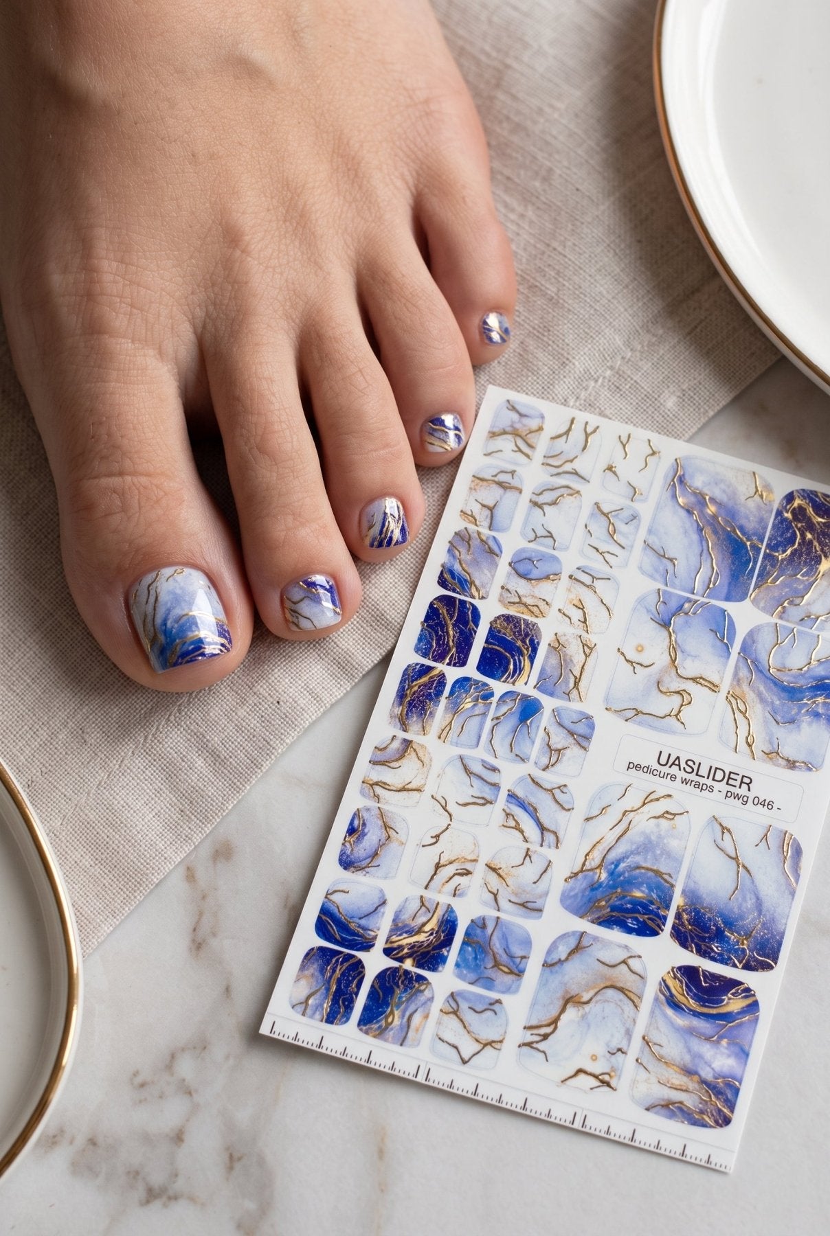 Watercolor Marble Pedicure Wraps — Blue & Gold Foil | pwg-046 - UASLIDER