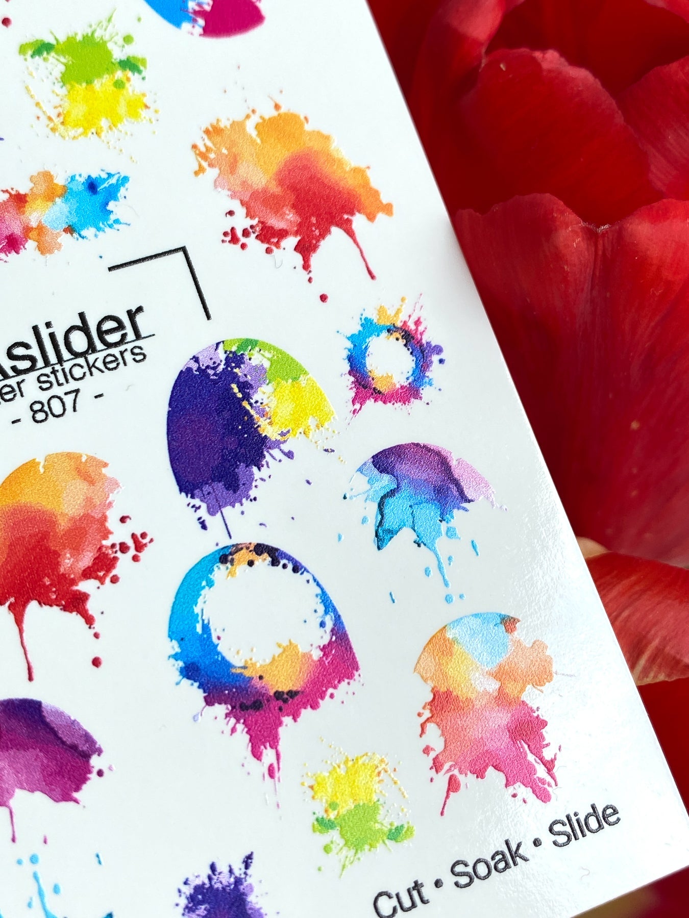Watercolor Nail Decals — Rainbow Paint Splash & Ink Blot | 807 - UASLIDER