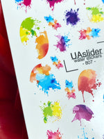 Watercolor Nail Decals — Rainbow Paint Splash & Ink Blot | 807 - UASLIDER