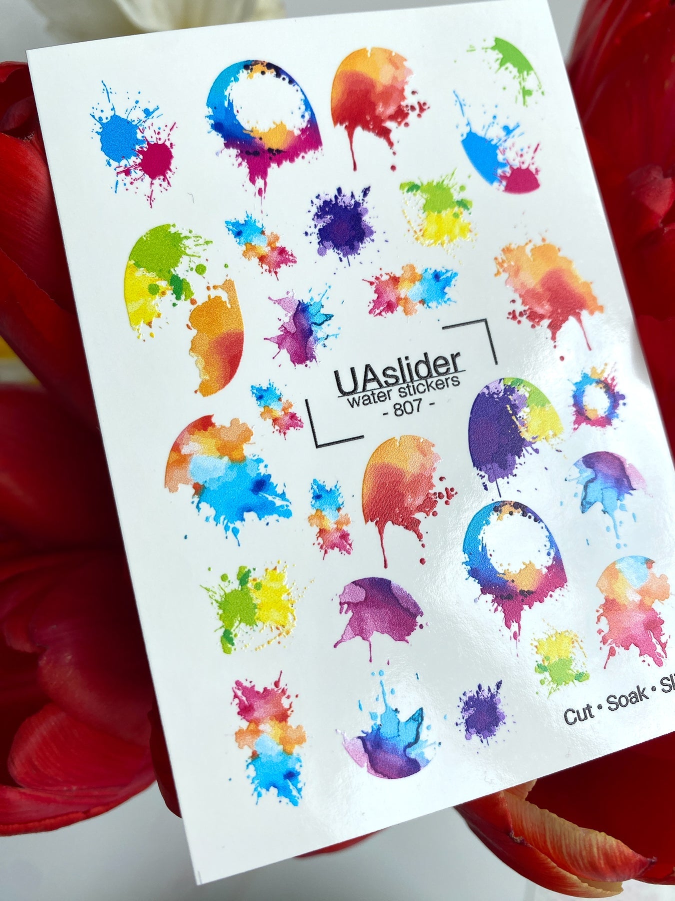 Watercolor Nail Decals — Rainbow Paint Splash & Ink Blot | 807 - UASLIDER