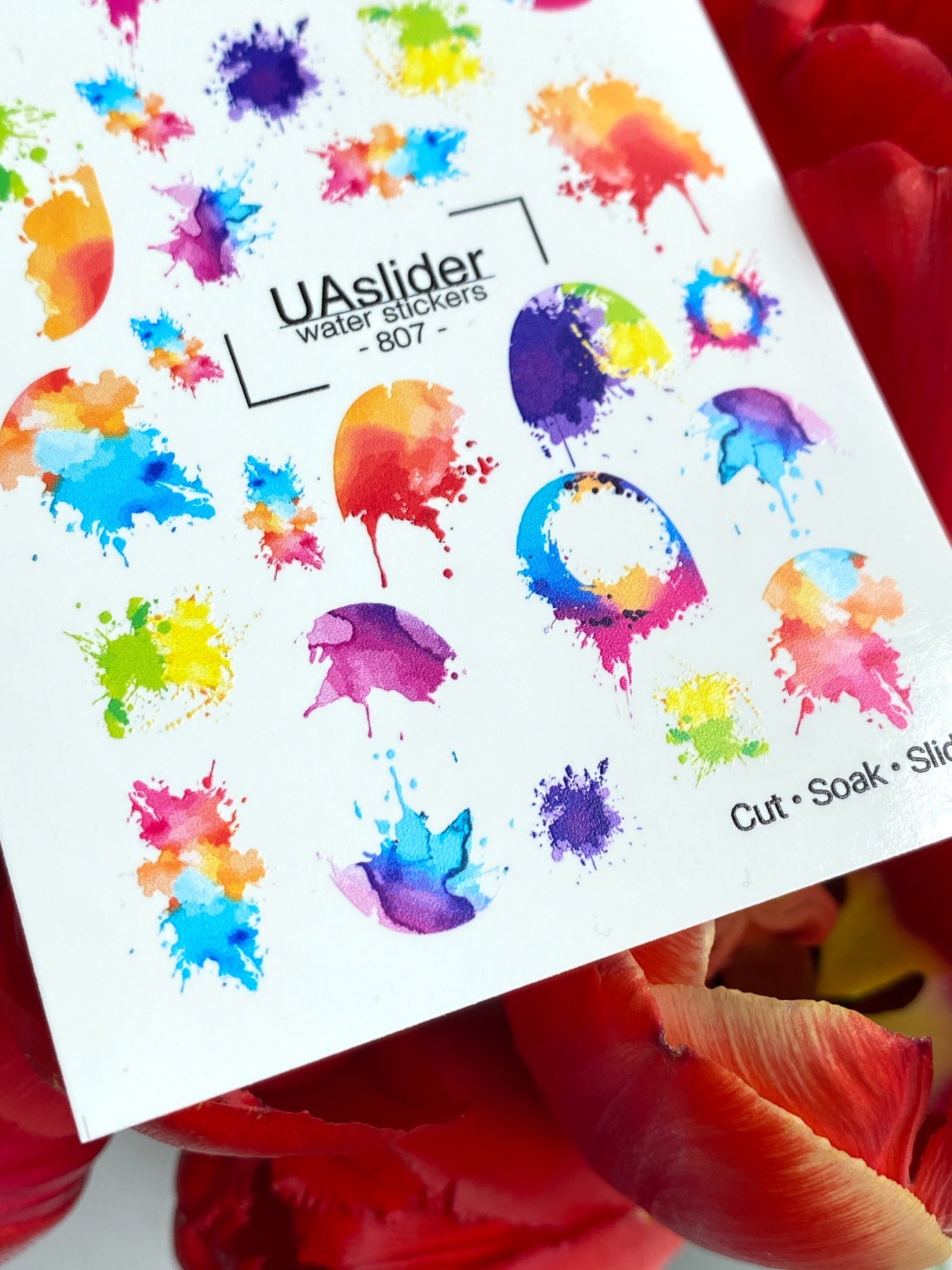 Watercolor Nail Decals — Rainbow Paint Splash & Ink Blot | 807 - UASLIDER