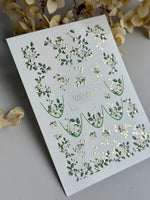 White Blossom Nail Decals — Floral Branch Gold Foil | CF - 831 - UASLIDER