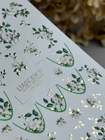 White Blossom Nail Decals — Floral Branch Gold Foil | CF - 831 - UASLIDER