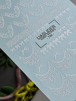 White Lace Bow Nail Decals — Baroque Scroll French Tips | 798 - UASLIDER