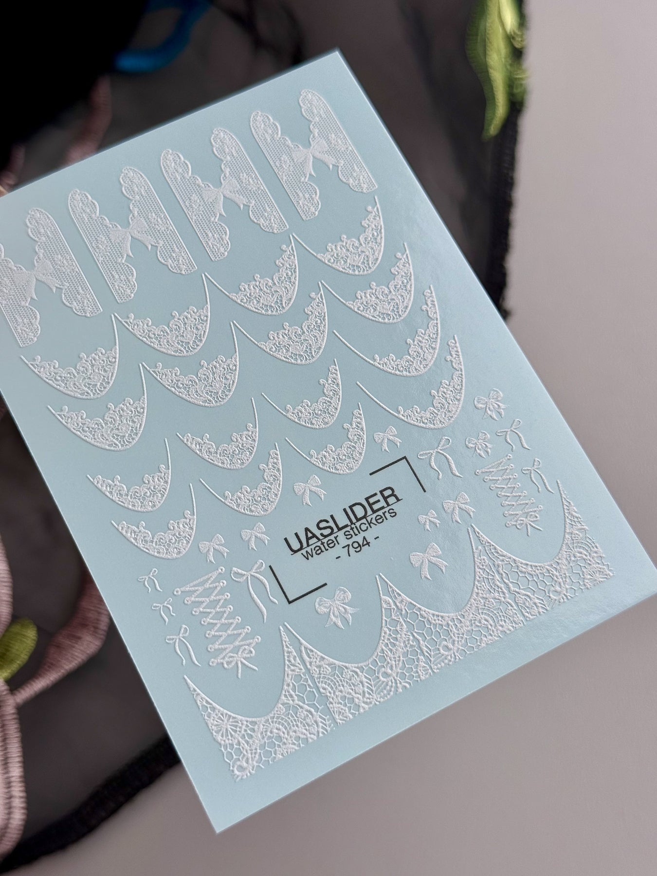 White Lace Bow Nail Decals — Floral French Tips Corset | 794 - UASLIDER