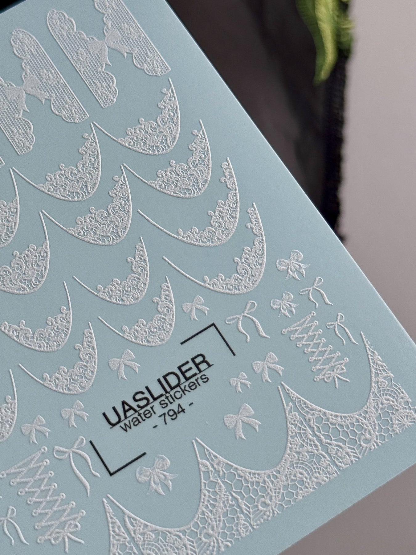 White Lace Bow Nail Decals — Floral French Tips Corset | 794 - UASLIDER