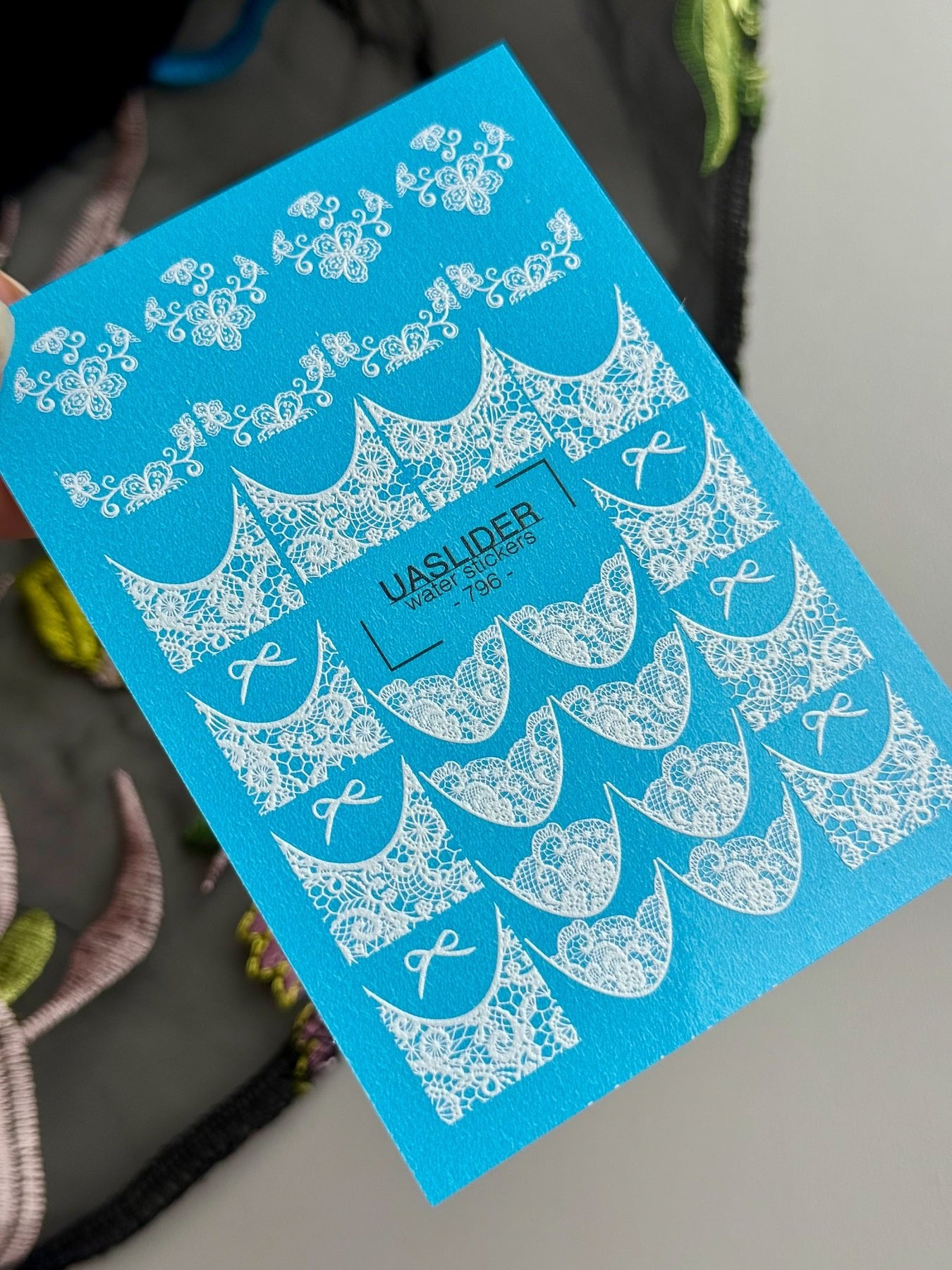White Lace Nail Decals — Floral French Tips & Bow Accents | 796 - UASLIDER