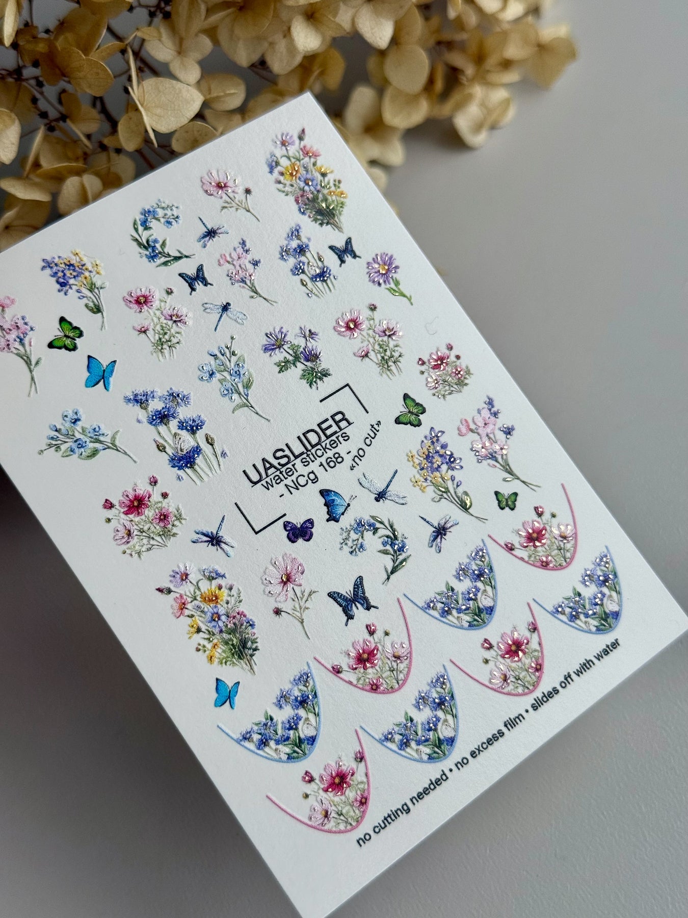 Wildflower Nail Decals — Meadow Florals, Butterflies & Dragonflies | NCg-168 - UASLIDER