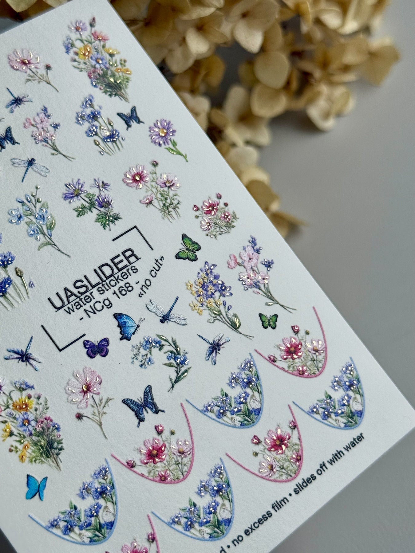 Wildflower Nail Decals — Meadow Florals, Butterflies & Dragonflies | NCg-168 - UASLIDER