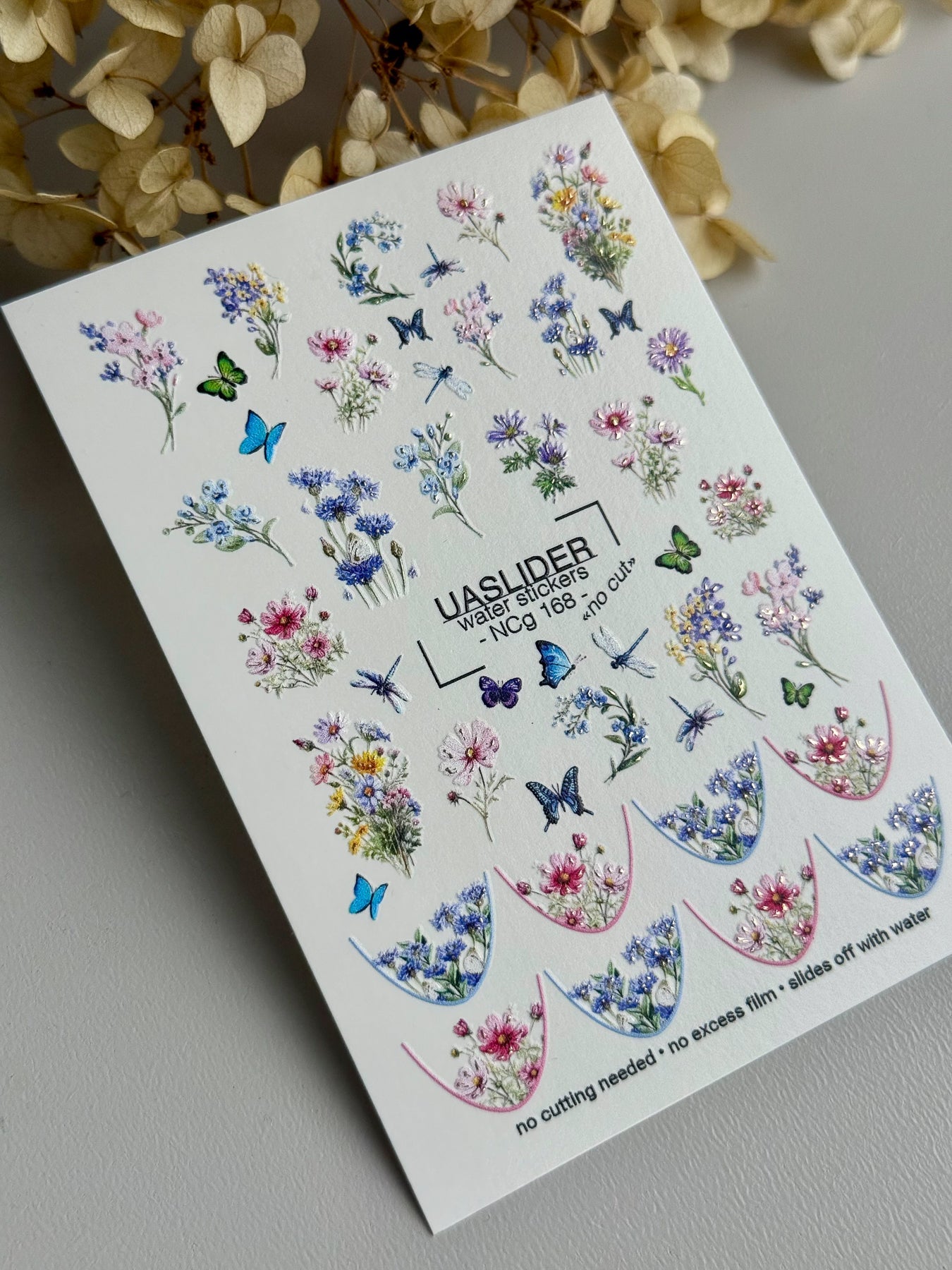Wildflower Nail Decals — Meadow Florals, Butterflies & Dragonflies | NCg-168 - UASLIDER