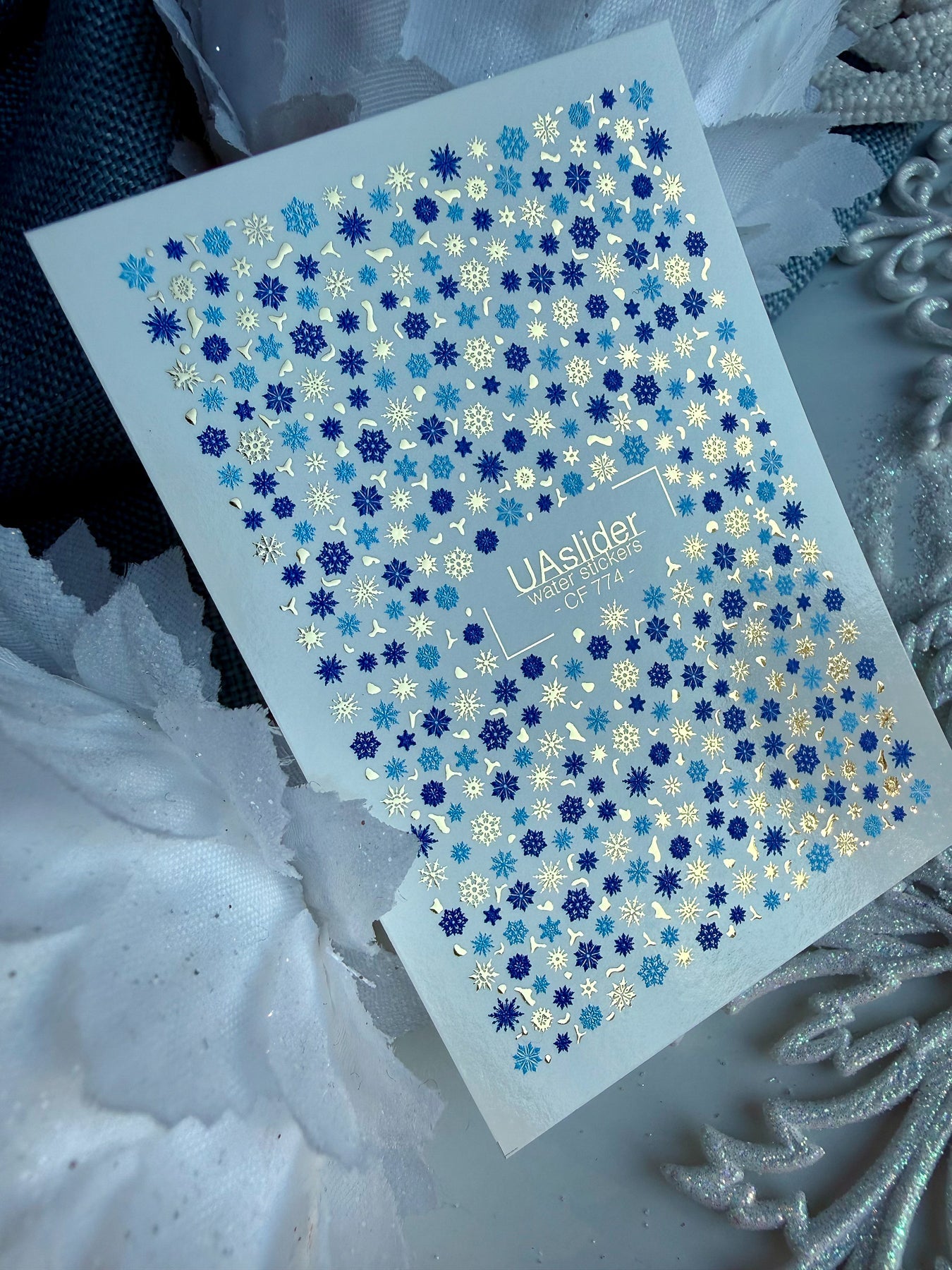 Winter Nail Decals — Blue & Gold Foil Snowflake Scatter | CF - 774 - UASLIDER