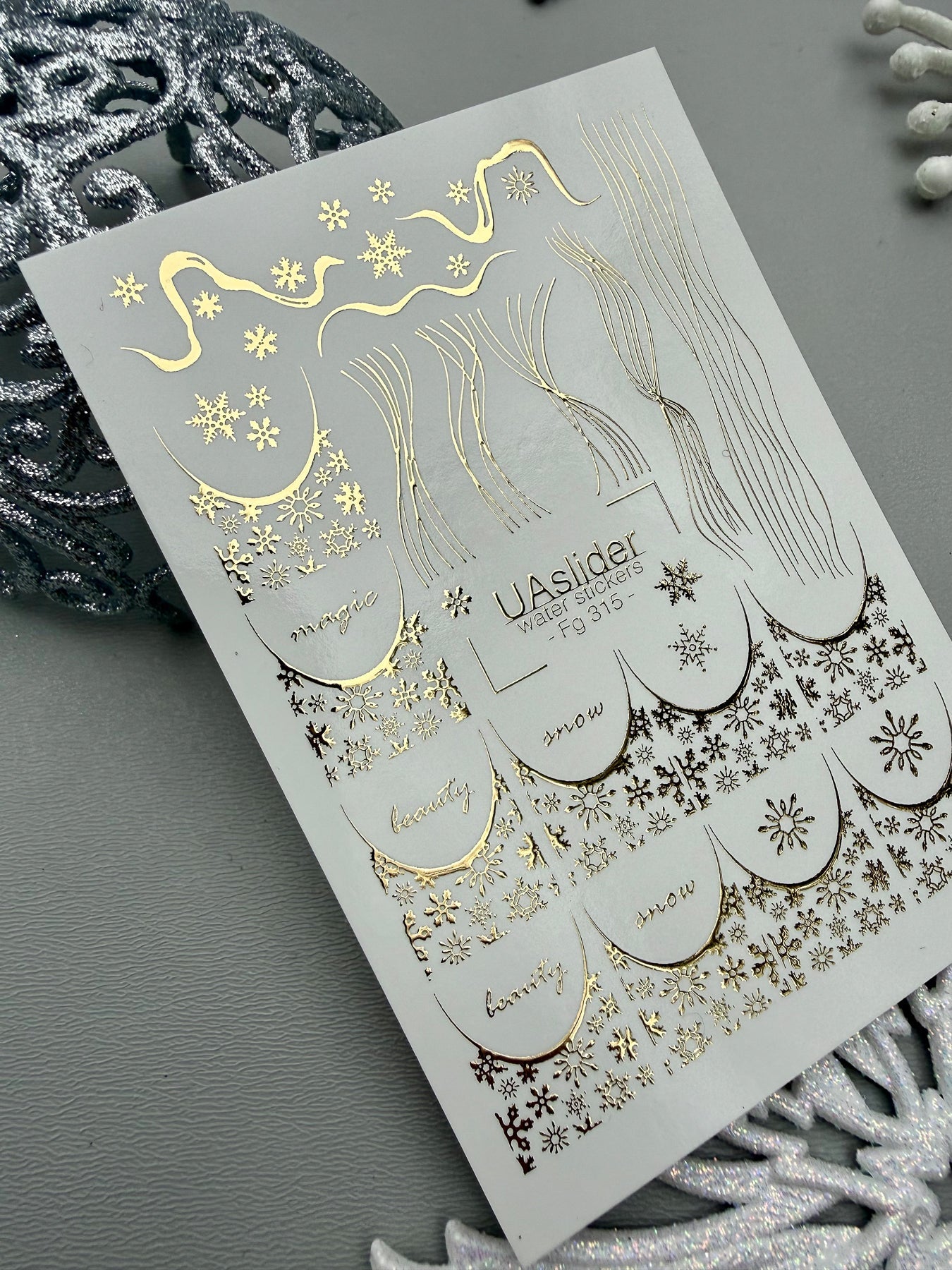 Winter Nail Decals — Gold Foil Snowflake French Tips & Script | Fg-315 - UASLIDER
