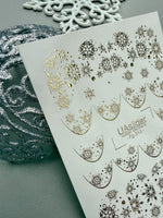 Winter Nail Decals — Gold Foil Snowflake Moon & French Tips | Fg-313 - UASLIDER