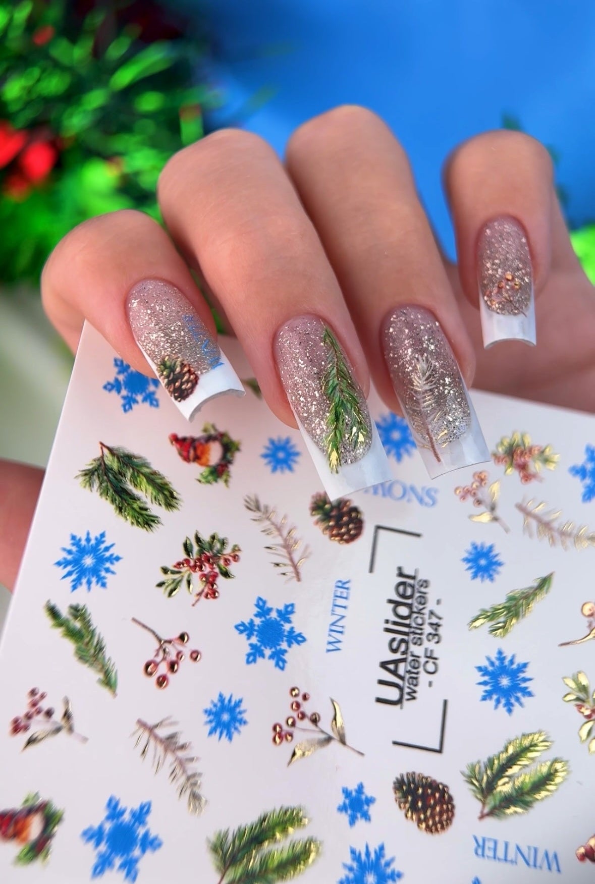 Winter Nail Decals — Pine Branches, Snowflakes & Gold Foil | CF - 347 - UASLIDER
