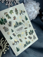 Winter Nail Decals — Pine Forest, Pinecones & Gold Foil Snowflakes | CF-756 - UASLIDER